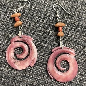 Vintage Swirl Shell Earrings Pink/Brown Boho Festival
